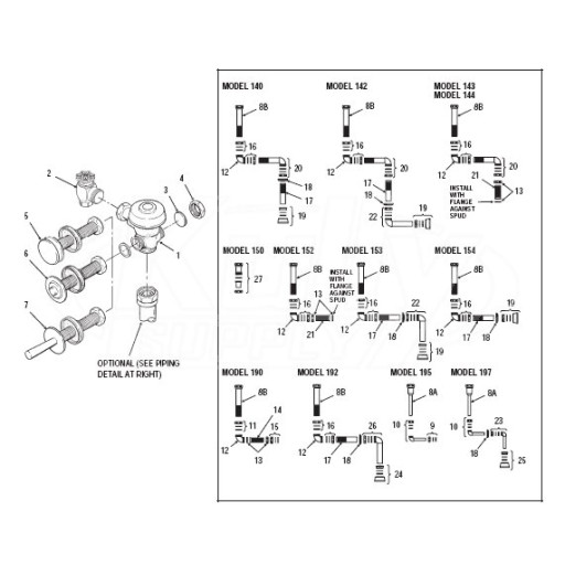 Sloan Concealed Royal Flushometer Parts Breakdown
