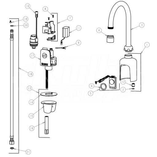 Chicago 116.103.21.1 Hytronic Gooseneck Sensor Faucet Parts Breakdown