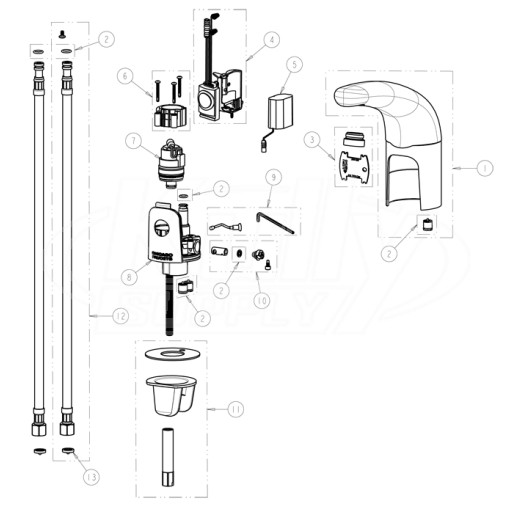 Chicago 116.111.AB.1 Hytronic Traditional Sensor Faucet Parts Breakdown