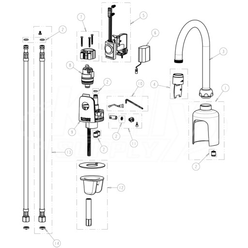 Chicago 116.113.AB.1 Hytronic Gooseneck Sensor Faucet Parts Breakdown