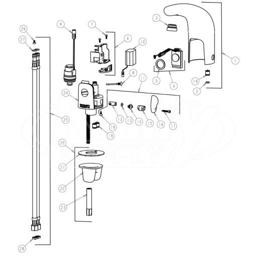 Chicago 116.121.21.1 Hytronic Traditional Sensor Faucet Parts Breakdown