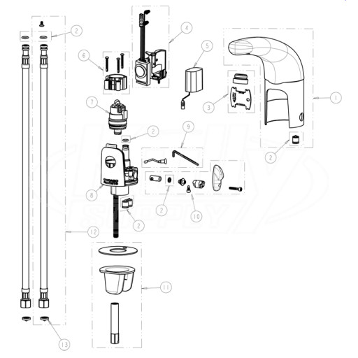 Chicago 116.121.AB.1 Hytronic Traditional Sensor Faucet Parts Breakdown