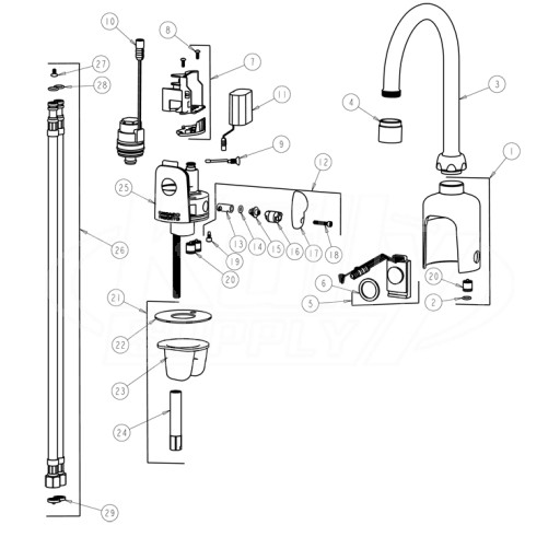 Chicago 116.123.21.1 Hytronic Gooseneck Sensor Faucet Parts Breakdown