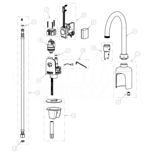 Chicago 116.203.AB.1 Hytronic Gooseneck Sensor Faucet Parts Breakdown