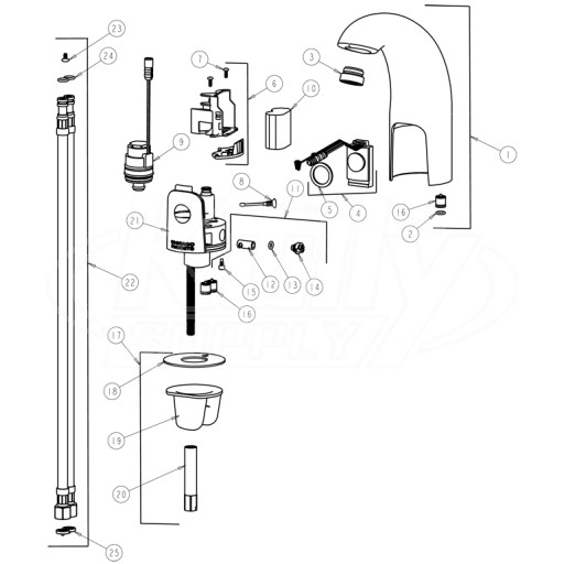 Chicago 116.212.21.1 Hytronic Traditional Sensor Faucet Parts Breakdown