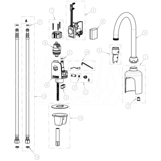 Chicago 116.213.AB.1 Hytronic Gooseneck Sensor Faucet Parts Breakdown