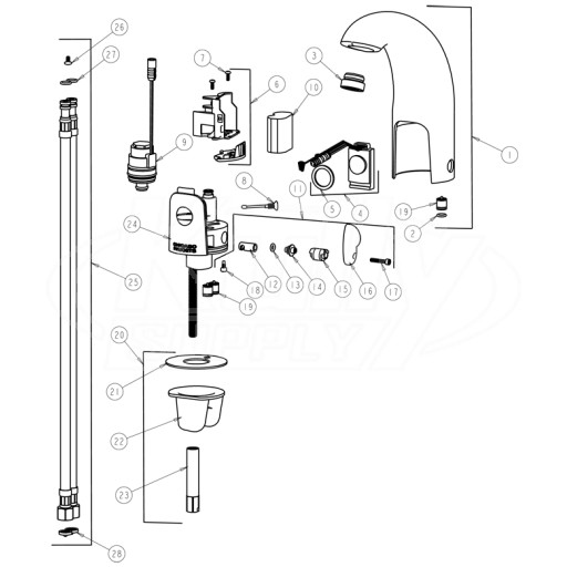 Chicago 116.222.21.1 Hytronic Contemporary Sensor Faucet Parts Breakdown
