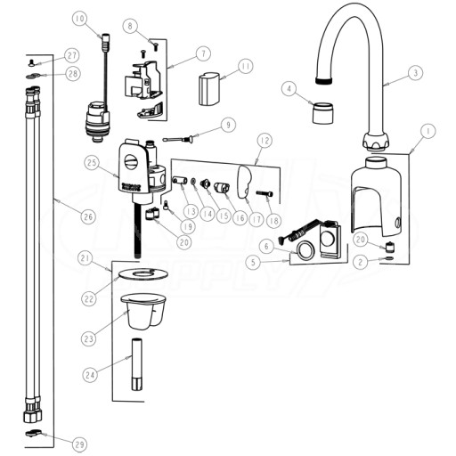 Chicago 116.223.21.1 Hytronic Gooseneck Sensor Faucet Parts Breakdown
