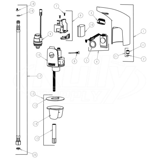 Chicago 116.405.21.1 Hytronic Electronic Faucet Parts Breakdown