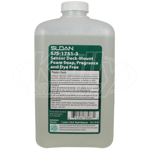 Sloan SJS-1751-3 Fragrance Free Foaming Soap Green Seal 1000 mL