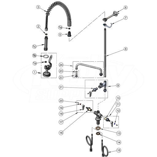 T&S Brass B-0113-ADF-B Series Pre-Rinse Parts Breakdown
