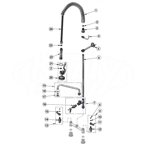 T&S Brass Spring Hose Pre-Rinse w/ Add-on Faucet Parts Breakdown