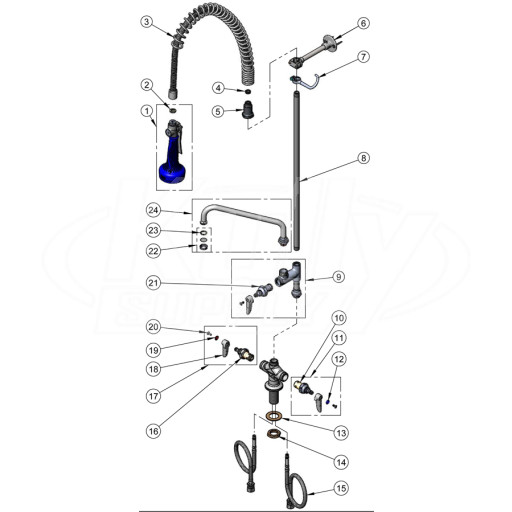 T&S Brass B-0113-A-08 Series Pre-Rinse Parts Breakdown