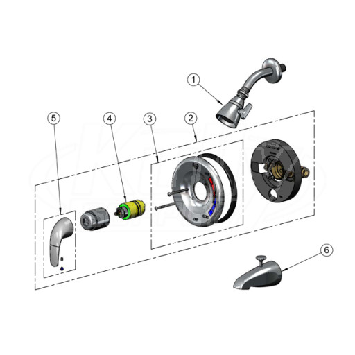 T&S Brass B-3200 Shower Valve Parts Breakdown