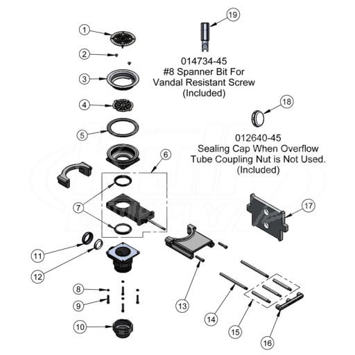 T&S Brass Modular Waste Less Overflow Parts Breakdown
