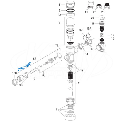 Sloan Crown Flushometer Parts Breakdown