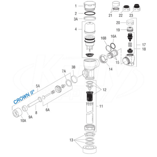 Sloan Crown II Flushometer Parts Breakdown