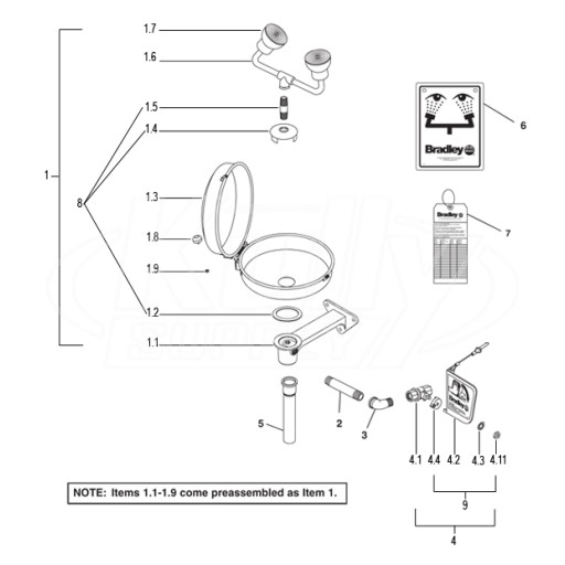 Bradley S19-220DCFW Parts Breakdown