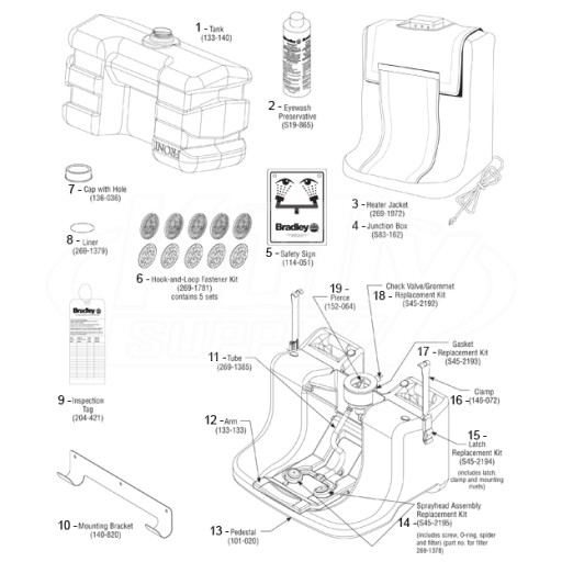 Bradley S19-921, S19-921H, & S19-921HR Parts Breakdown