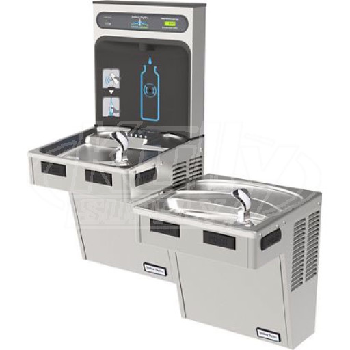 Halsey Taylor HydroBoost HTHB-HACDBL-WF-SS Filtered NON-REFRIGERATED Stainless Steel Dual Drinking Fountain with Bottle Filler