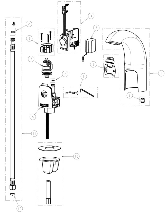 Chicago 116.102.AB.1 Hytronic Contemporary Sensor Faucet Parts Breakdown