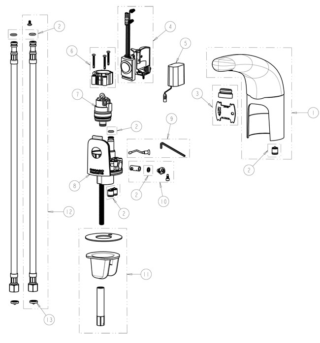Chicago 116.111.AB.1 Hytronic Traditional Sensor Faucet Parts Breakdown