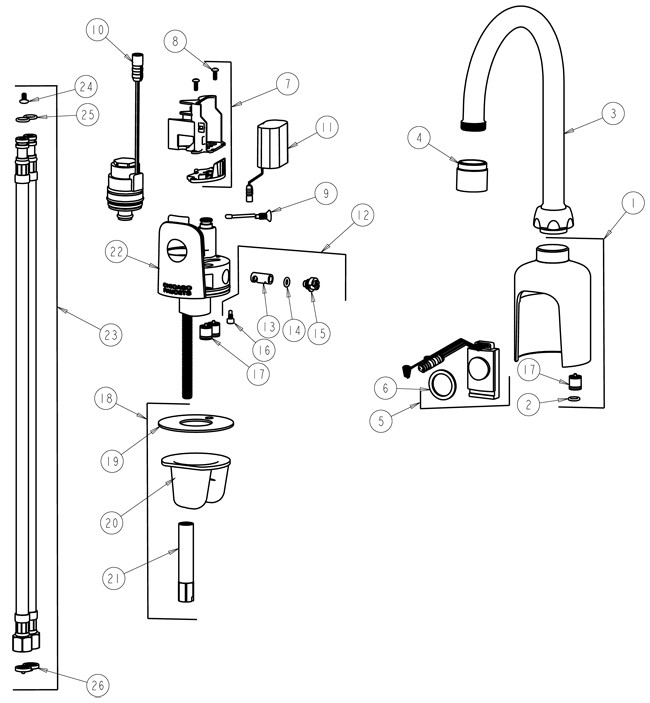 Chicago 116.113.21.1 Hytronic Gooseneck Sensor Faucet Parts Breakdown