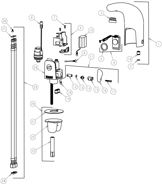 Chicago 116.121.21.1 Hytronic Traditional Sensor Faucet Parts Breakdown