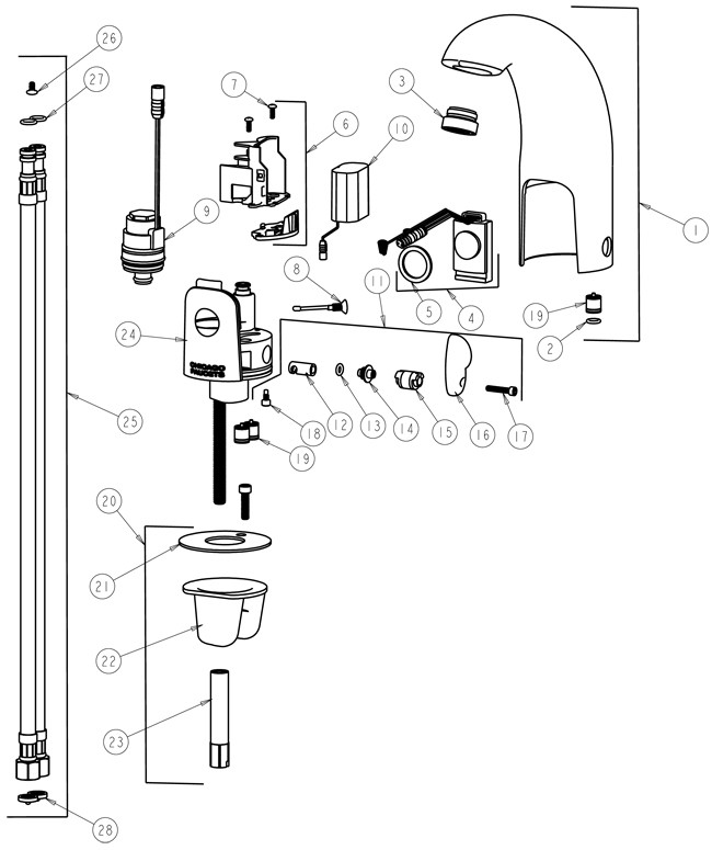 Chicago 116.122.21.1 Hytronic Contemporary Sensor Faucet Parts Breakdown