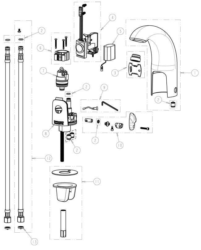 Chicago 116.122.AB.1 Hytronic Contemporary Sensor Faucet Parts Breakdown