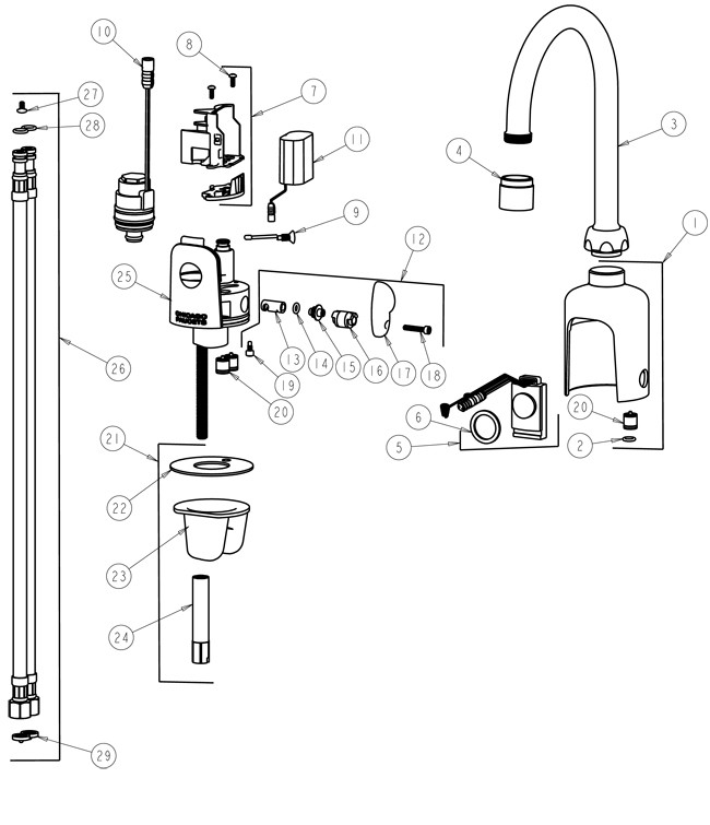 Chicago 116.123.21.1 Hytronic Gooseneck Sensor Faucet Parts Breakdown