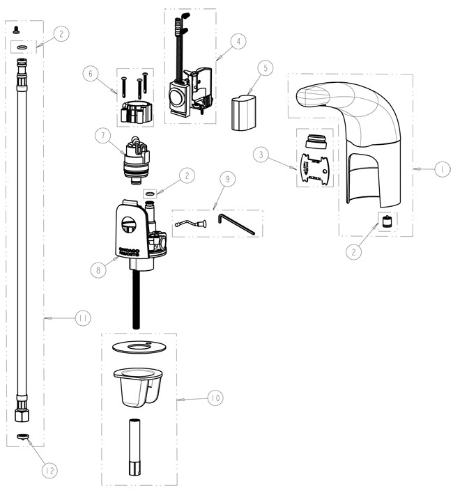 Chicago 116.201.AB.1 Hytronic Traditional Sensor Faucet Parts Breakdown