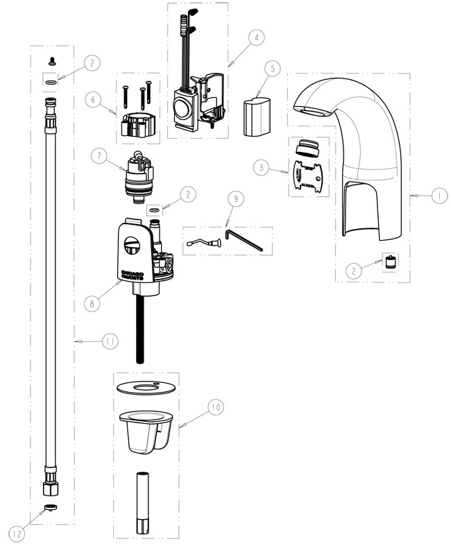 Chicago 116.202.AB.1 Hytronic Contemporary Sensor Faucet Parts Breakdown