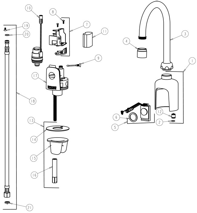 Chicago 116.203.21.1 Hytronic Gooseneck Sensor Faucet Parts Breakdown