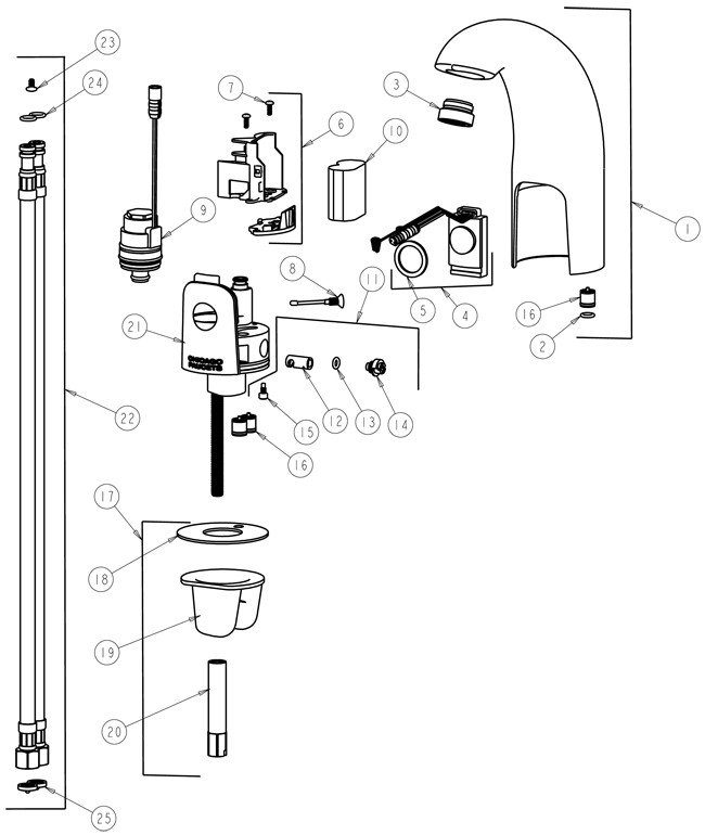 Chicago 116.212.21.1 Hytronic Traditional Sensor Faucet Parts Breakdown