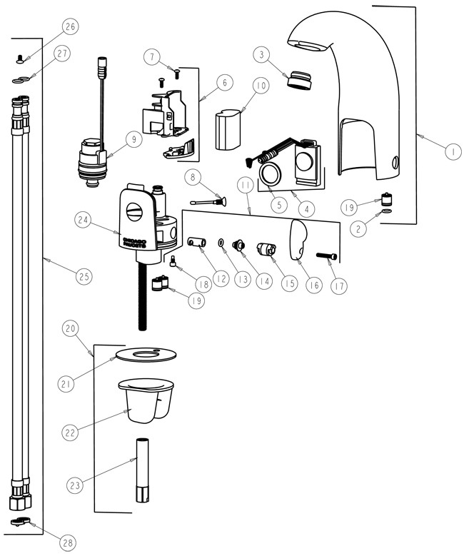 Chicago 116.222.21.1 Hytronic Contemporary Sensor Faucet Parts Breakdown