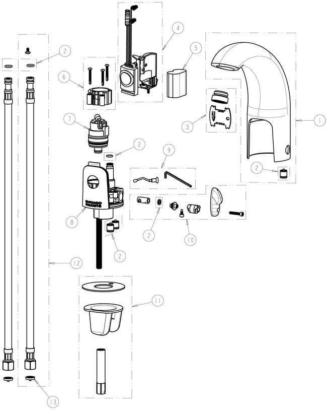 Chicago 116.222.AB.1 Hytronic Contemporary Sensor Faucet Parts Breakdown