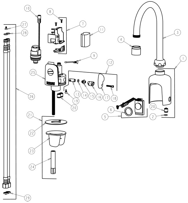 Chicago 116.223.21.1 Hytronic Gooseneck Sensor Faucet Parts Breakdown