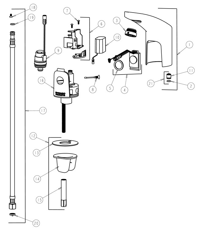 Chicago 116.305.21.1 Hytronic Electronic Faucet Parts Breakdown
