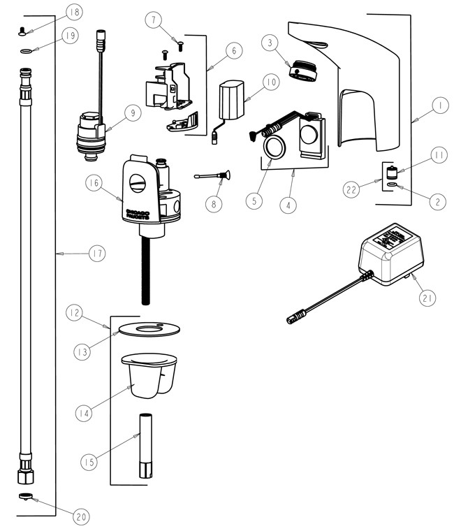 Chicago 116.306.21.1 Hytronic Electronic Faucet Parts Breakdown