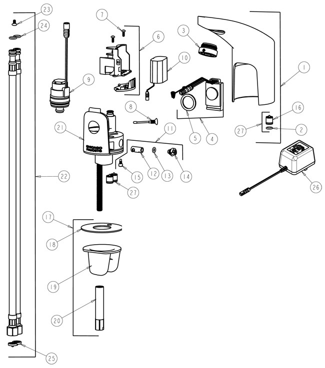 Chicago 116.316.21.1 Hytronic Electronic Faucet Parts Breakdown