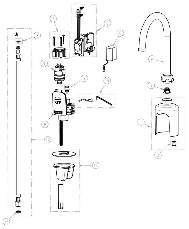Chicago 116.427.AB.1 Hytronic Gooseneck Sensor Faucet Parts Breakdown