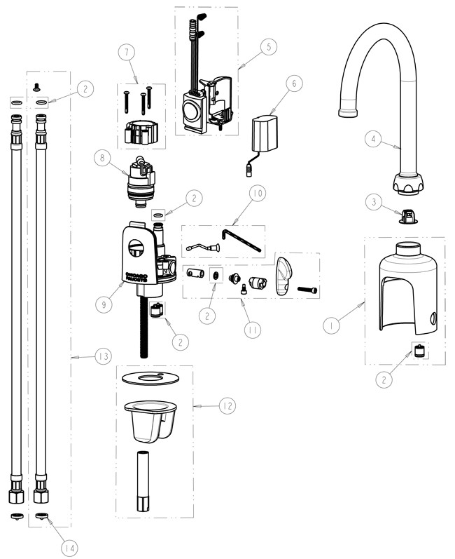 Chicago 116.429.AB.1 Hytronic Gooseneck Sensor Faucet Parts Breakdown