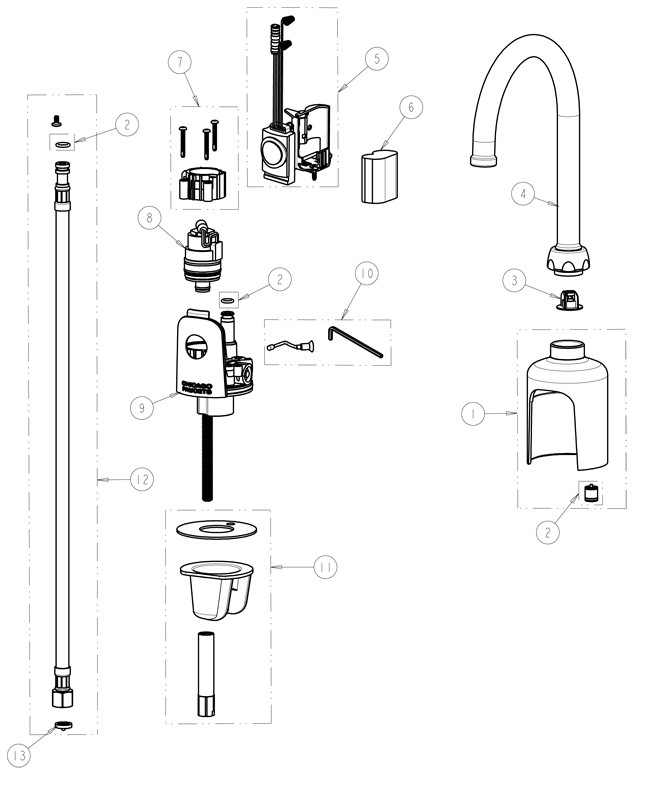 Chicago 116.430.AB.1 Hytronic Gooseneck Sensor Faucet Parts Breakdown