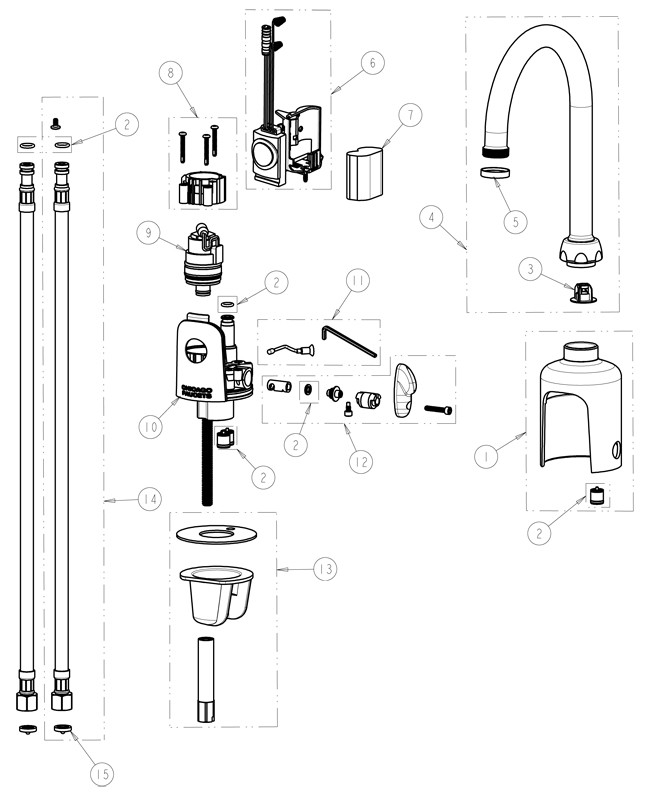 Chicago 116.432.AB.1 Hytronic Gooseneck Sensor Faucet Parts Breakdown