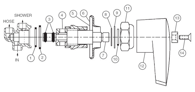 Bradley Diverter Shower Valve For Econo-Walls and Column Showers Parts Breakdown