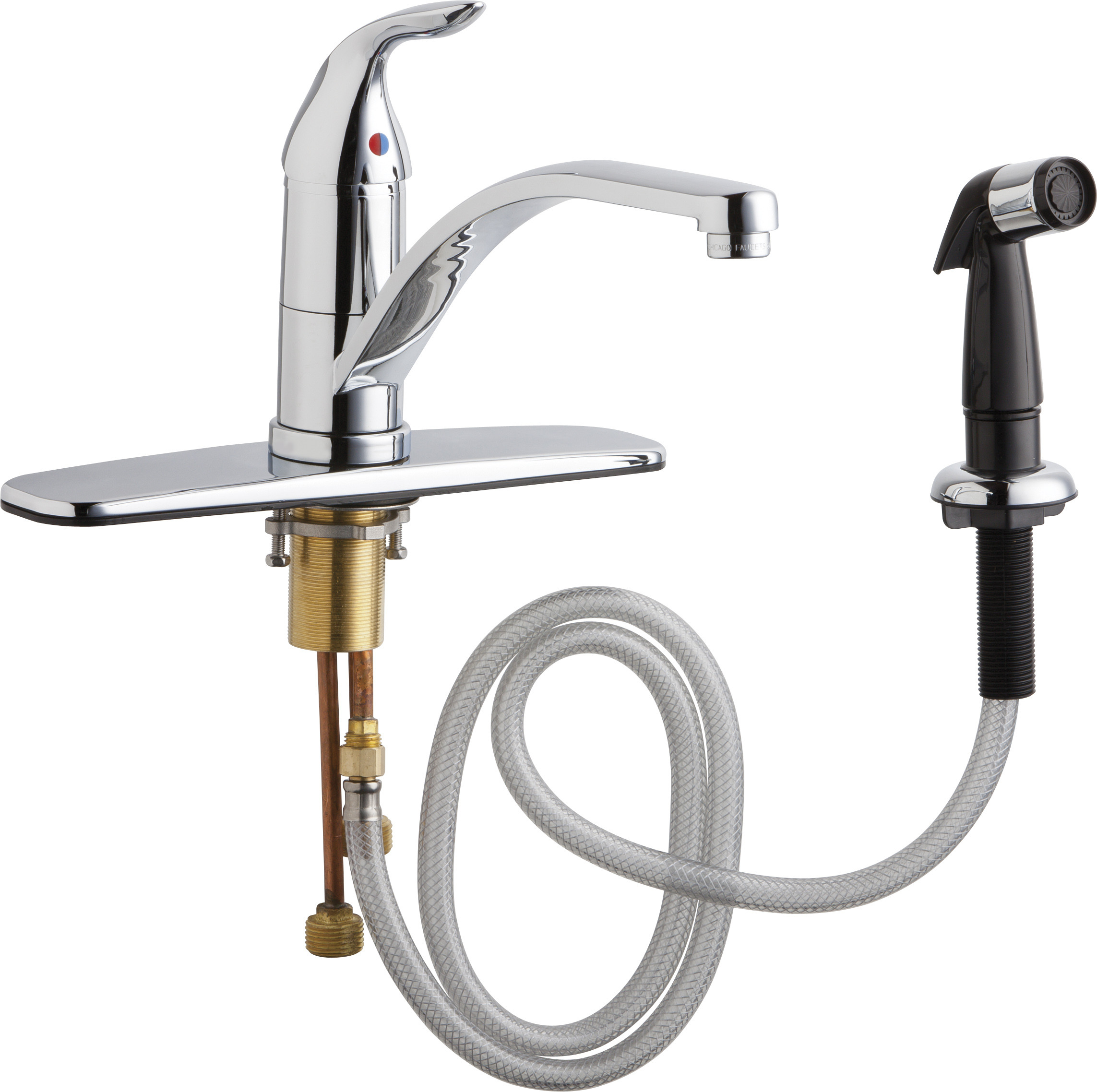 Chicago 432-ABCP Single Lever Hot and Cold Water Mixing Sink Faucet with Side Spray