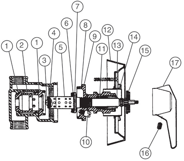 Bradley Pressure Balancing Mixing Valve For Panelon and Wall Showers Parts Breakdown