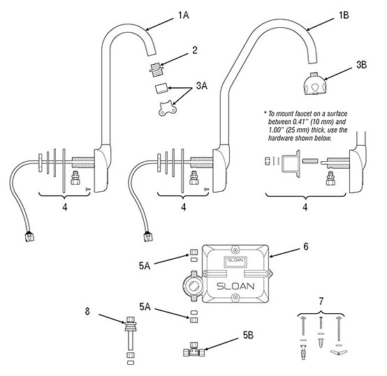 Sloan Optima Plus(R) EBF-550 Faucet Parts Breakdown