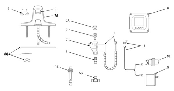 Sloan Optima(R) ETF-600 Faucet Parts Breakdown